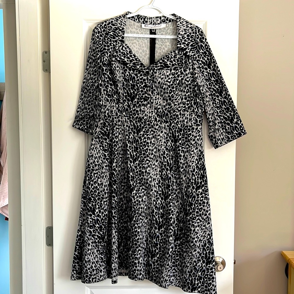 Black & White Leopard Print Fit-and-Flare Dress